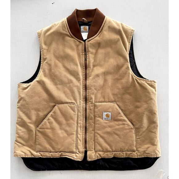 Carhartt Other - Carhartt Sz 3XL Tall Duck Work Vest Tan Canvas Quilted Lined Vintage Y2K Rugged